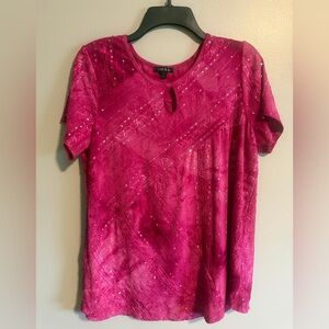 Sami & Jo Fuchsia Sequin Short Sleeve Tunic Top size large